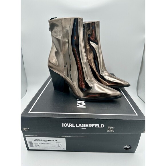 NEW Karl Lagerfeld Keslyn Western Boo Pewter Pointed Boots Shoes size 6.5 EU 37 - Picture 2 of 7